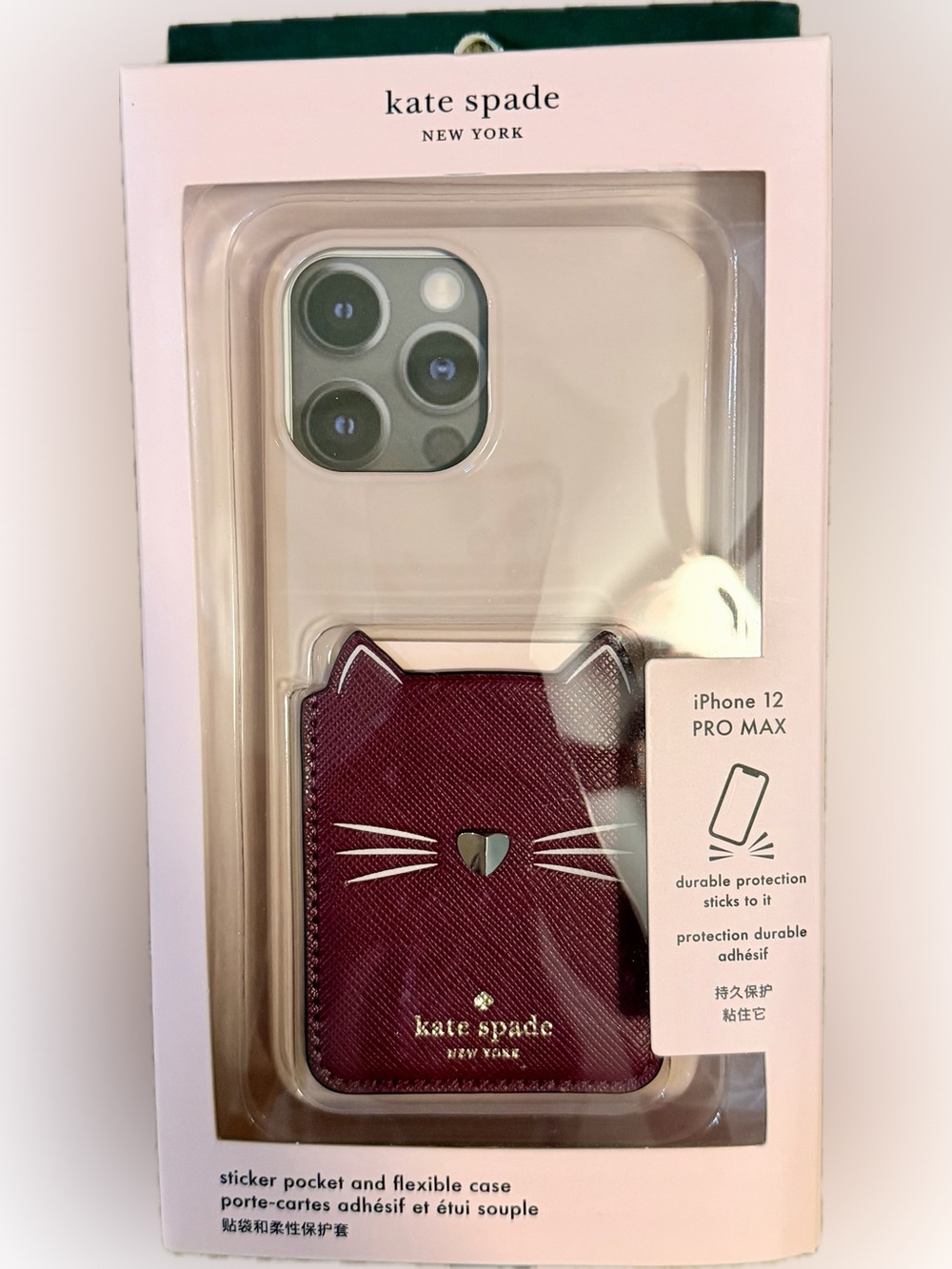kate spade Cat Card Pocket Phone Case - Plum on Blush iPhone 12 Pro Max